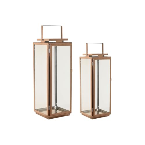 Home ESPRIT Laterne, goldfarben, Metall, modernes Glas, 20 x 20 x 55 cm (2 Stück) von Home ESPRIT