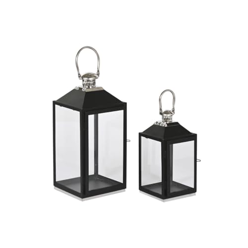 Home ESPRIT Laterne Schwarz Silber Glas Stahl 18 x 18 x 41 cm (2 Stück) von Home ESPRIT