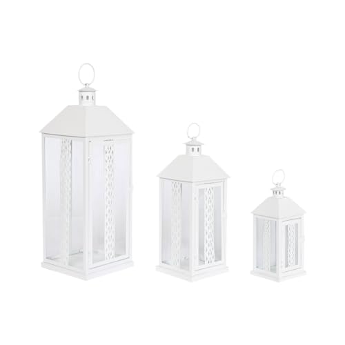 Home ESPRIT Laterne weiß Glas Eisen Shabby Chic 20 x 20 x 55 cm (3 Stück) von Home ESPRIT