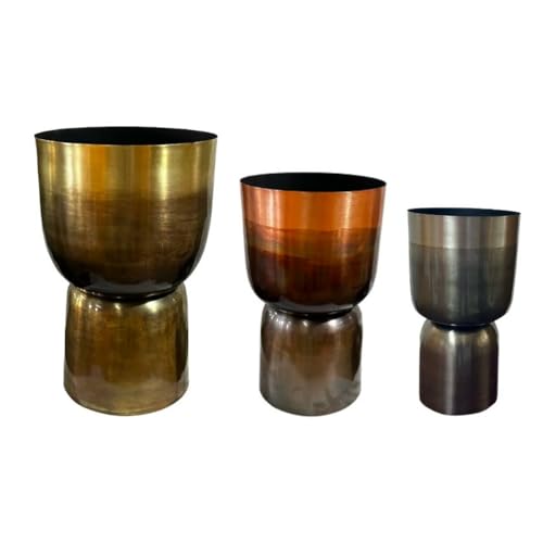 Home ESPRIT Pflanzkübel Pflanzkübel Set grau Kupfer Gold Metall 40 x 40 x 62 cm von Home ESPRIT