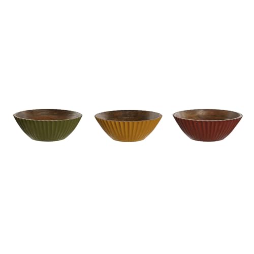 Home ESPRIT Salatschüssel, Gelb, Korallengrün, Mangoholz, 30 x 30 x 12 cm, 3 Stück von Home ESPRIT