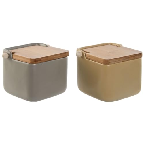 Home ESPRIT Salzstreuer mit Deckel, Beige, Grau, Natur, Bambus, Dolomite, 15 x 12 x 11 cm (2 Stück) von Home ESPRIT