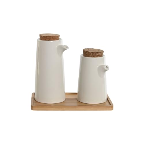 Home ESPRIT Set aus Öl- und Essigflasche, Weiß, Bambus, Steingut, 20,6 x 12 x 18 cm von Home ESPRIT