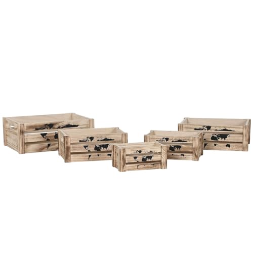 Home ESPRIT Set aus dekorativen Schachteln, Braun, Schwarz, Paulownia-Holz, Weltkarte, 39 x 28 x 14,5 cm (5 Stück) von Home ESPRIT