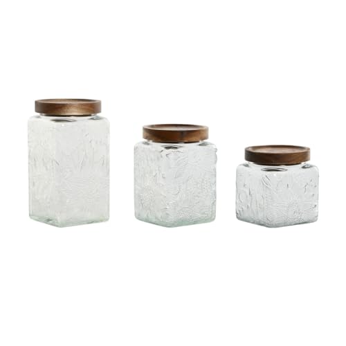 Home ESPRIT Set mit 3 Gläsern, natürliches Akazienglas, 500 ml, 750 ml, 1 l, 9,5 x 9,5 x 17,5 cm von Home ESPRIT