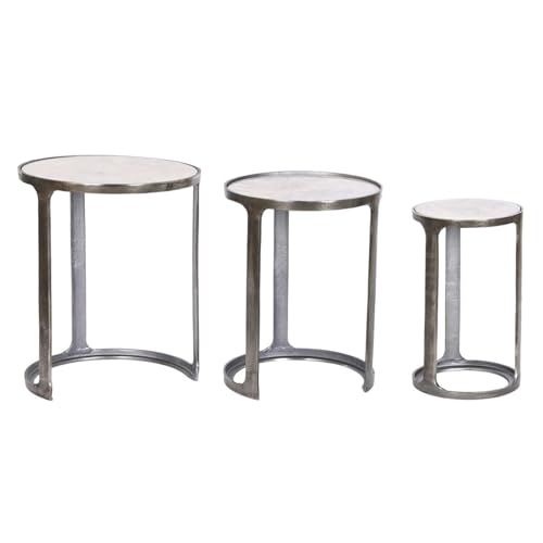Home ESPRIT 3er Set Tische Weiß Silber 45 x 45 x 56 cm Terrasse Beistelltische, bunt von Home ESPRIT