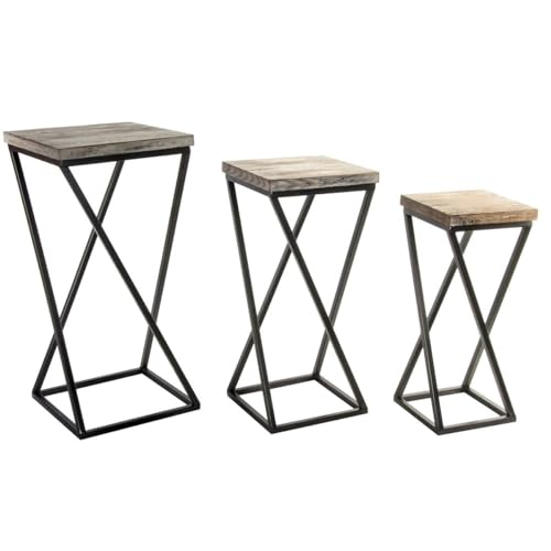 Home ESPRIT Set mit 3 Tischen aus Holz, Metall, 33 x 33 x 68 cm von Home ESPRIT