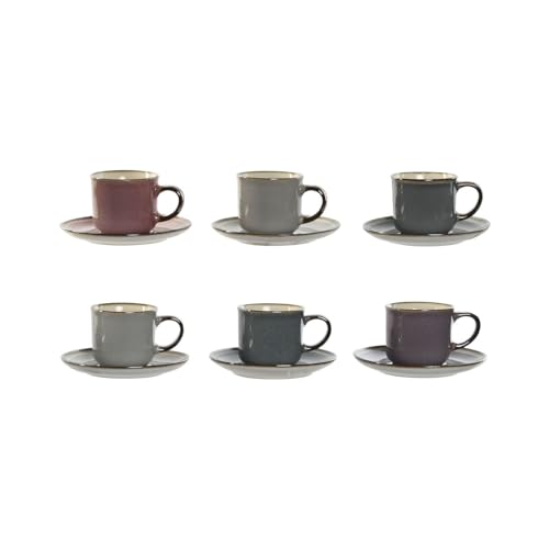 Home ESPRIT Set mit 6 Tassen mit Untertasse, Blau, Weiß, Rosa, Granat, Steingut, 165 ml von Home ESPRIT