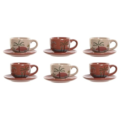 Home ESPRIT Set mit 6 Tassen mit Untertasse, Gelb, Beige, Terrakotta, Lila, Metall, Dolomite, 180 ml von Home ESPRIT