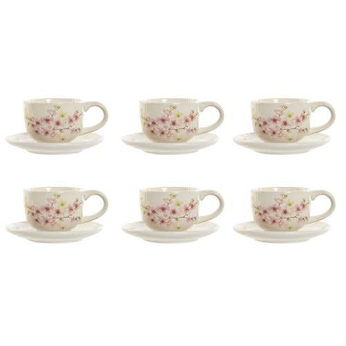 Home ESPRIT Set mit 6 Tassen mit Untertasse, Gelb, Weiß, Rosa, Lila, Metall, Dolomite, 180 ml von Home ESPRIT