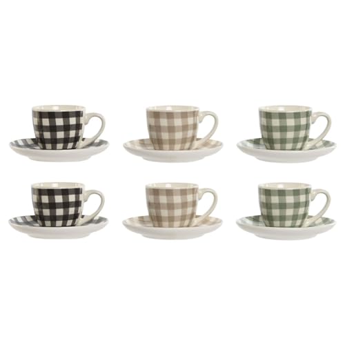 Home ESPRIT Set mit 6 Tassen mit Untertasse, Grün, Beige, Grau, Porzellan, 90 ml von Home ESPRIT