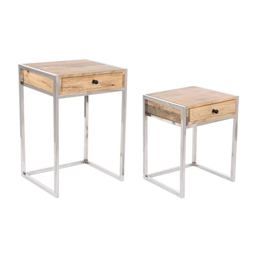 Home ESPRIT Set von 2 Tischen Braun Silber Natur Stahl Mangoholz 45,5 x 41 x 66,5 cm von Home ESPRIT