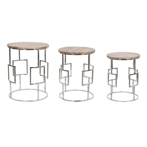 Home ESPRIT Set von 3 Tischen Braun Silber Natur Stahl Mangoholz 49,5 x 49,5 x 62 cm von Home ESPRIT