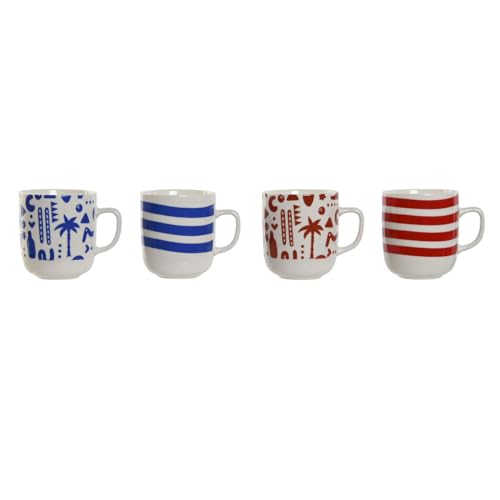 Home ESPRIT Tasse Tasse Blau Rot Porzellan Boho 380 ml (4 Stück) von Home ESPRIT