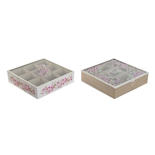 Home ESPRIT Teebox, Weiß, Rosa, Metall, Glas, MDF, 24 x 24 x 6,5 cm, 2 Stück von Home ESPRIT