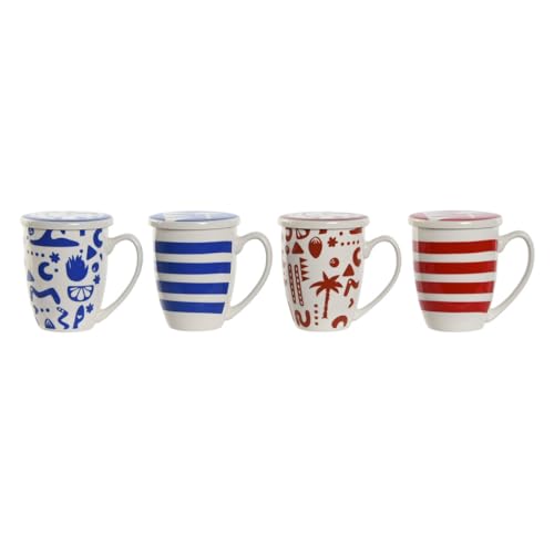 Home ESPRIT Teetasse mit Filter Blau Rot Edelstahl Porzellan 380 ml (4 Stück) von Home ESPRIT