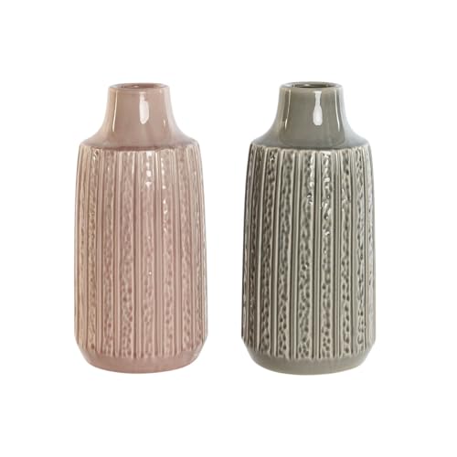 Home ESPRIT Vase Grau Rosa Porzellan 15 x 15 x 31 cm (2 Stück) von Home ESPRIT