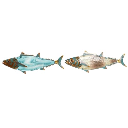 Home ESPRIT Wanddekoration, Blau, Mehrfarbig, Gold, mediterraner Fisch, 70 x 4,5 x 25,5 cm, 2 Stück von Home ESPRIT