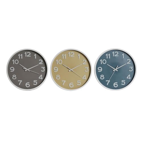 Home ESPRIT Wanduhr, Blau, Weiß, Rosa, Senf, PVC, 30 x 4 x 30 cm, 3 Stück von Home ESPRIT