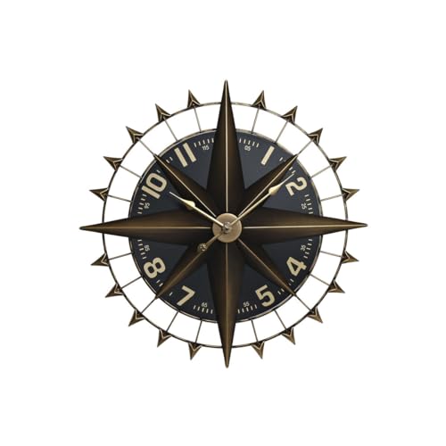 Home ESPRIT Wanduhr, Schwarz, Gold, Eisen, Kompass, Vintage, 80 x 7,5 x 80 cm von Home ESPRIT