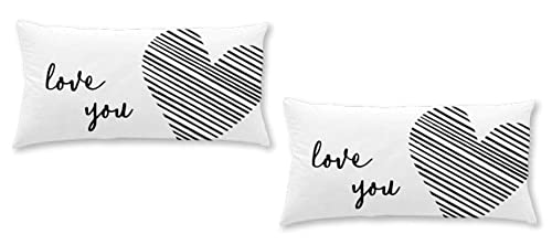Home Edition 2er Pack Jersey Kissenbezug mit Schriftzug für Kopfkissen, 40 x 80 cm (Love You - weiß-schwarz) von Home Edition