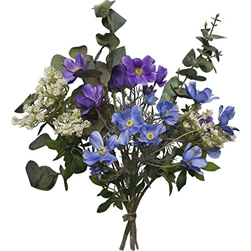 2474U Kunstblumen-Strauß Eva Künstliche Blumen im Strauß gebunden Seidenblumen blau lila Schleierkraut Eucalyptus Naturgetreu Witterungsbeständig Grabdekoration Grabstrauß ohne Vase von 2474U
