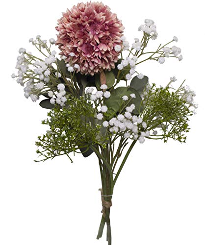 2474U Kunstblumen-Strauß Maria Künstliche Blumen im Strauß gebunden Seidenblumen Schmucklilie Rose Schleierkrauf Eucalyptus Naturgetreu Witterungsbeständig Grabdekoration Grabstrauß ohne Vase von 2474U