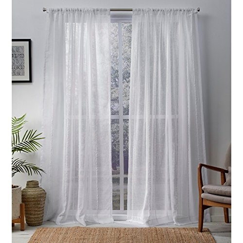 Exclusive Home Santos verziert Streifen Strukturierte Leinen Sheer Rod Pocket Fenster Vorhang Panel Paar, Weiß, 54 x 84 cm von Exclusive Home Curtains
