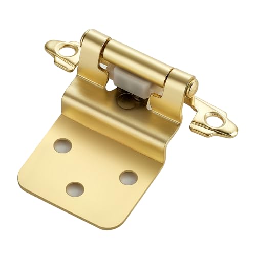 Home Expert 10 Stück (5 Paar) 3/8 Zoll eingesetzte Schrankscharniere, selbstschließende Frontmontage-Scharniere mit Türstoßstangen, satiniertes Messing, Gold, für Küchenschränke von Home Expert