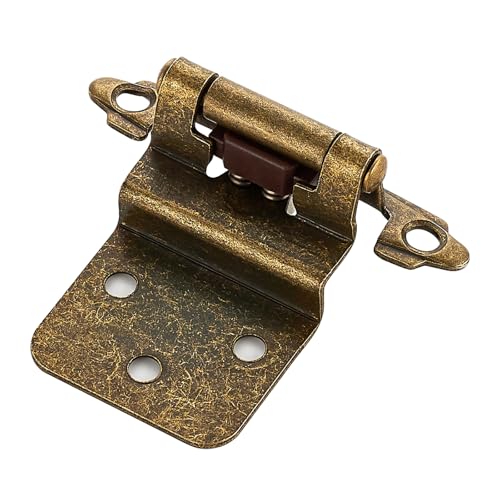 Home Expert 20 Stück (10 Paar) 3/8 Zoll eingesetzte Schrankscharniere, selbstschließende Frontmontage-Scharniere mit Türstoßstangen, antikes Messing für Küchenschränke, Badezimmer-Waschtische von Home Expert