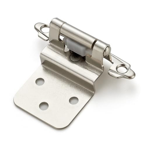 Home Expert 4 Stück (2 Paar) 3/8 Zoll eingesetzte Schrankscharniere, selbstschließende Frontmontage-Scharniere mit Türstoßstangen, Satin-Nickel-Silber für Küchenschränke, Badezimmer-Waschtische von Home Expert