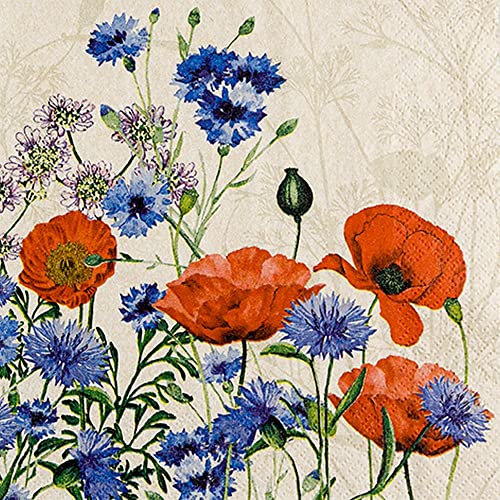 20 Servietten Eco Line nachhaltig aus 100% Recycling-Papier Wilde Mohnblumen | Blumen | Mohn | Sommer | Tischdeko 33x33cm von Home Fashion