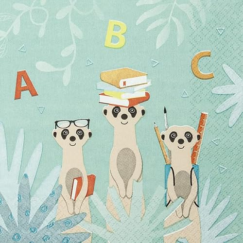 20 Servietten Erdmännchen in der Schule | Einschulung | Schulanfang | Kinder | Junge | Mädchen | ABC | Tischdeko 33x33cm von Home Fashion