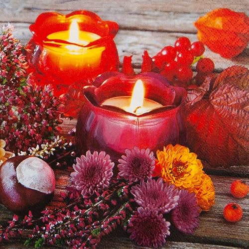 20 Servietten Kerzengl?ser im Herbst | Herbstdeko | herbstlich | Blumen | Deko | Tischdeko | Decoupage | Serviettentechnik 33x33cm von Home Fashion