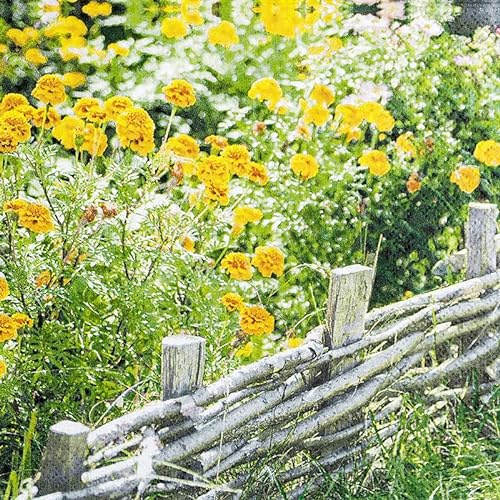 20 Servietten Ringelblumen hinter dem Zaun | Blumen | Frühling | Sommer | basteln | neutral | zeitlos | Tischdeko | Decoupage | Serviettentechnik 33x33cm von Home Fashion