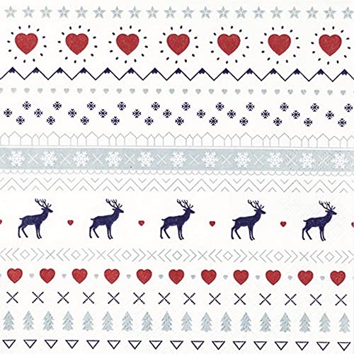 20 Servietten Skandinavisches Muster mit Rehe und Herzen | Winter | Weihnachten | Tischdeko | Decoupage | Serviettentechnik 33x33cm von Home Fashion