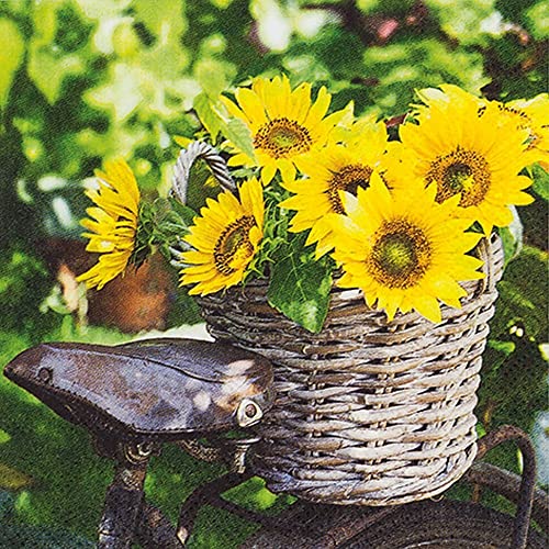 20 kleine Cocktail-Servietten Sonnenblumen im Korb | Blumen | Herbst | Tischdeko | Decoupage | Serviettentechnik 25x25cm von Home Fashion