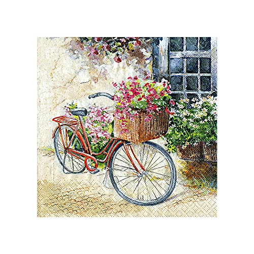 Fashion For Home Home Fashion Lunch-Serviette, Blumenfahrrad, 33 x 33 cm, Weiß, Einheitsgröße von Home Fashion