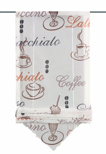 Home fashion 57132-802 Bändchenrollo Cafe, bedruckter Voile, 140 x 80 cm, crème von Home Fashion