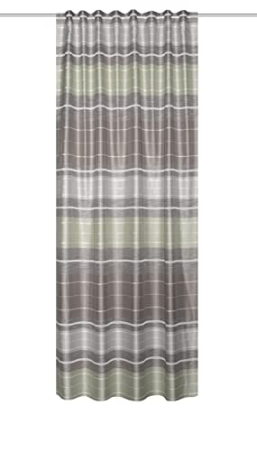 Home Fashion 85145 | Fertigvorhang Anouk Dekostoff Querstreifen mit Effektfransen | lindgrün | 225 x 140 cm von Home Fashion