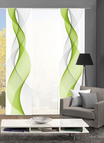 Home Fashion 88669, 3er-Set Schiebegardinen 'OPALIA' | 3X 245 x 60 cm | inkl. Zubehör | Farbe:, Farbe:apfelgrün von Home Fashion