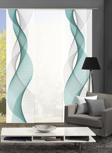 Home Fashion 88669, 3er-Set Schiebegardinen 'OPALIA' | 3X 245 x 60 cm | inkl. Zubehör | Farbe:, Farbe:türkis von Home Fashion