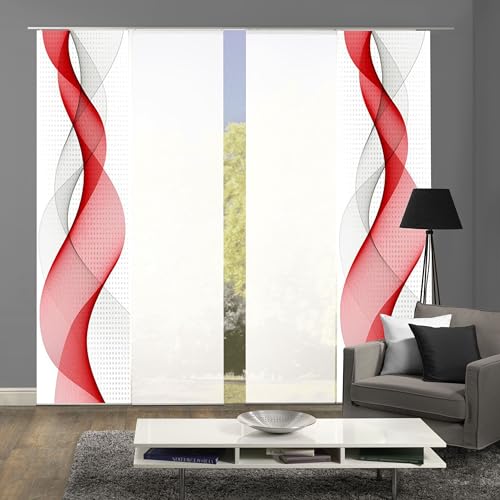 Home Fashion 94669, 4er-Set Schiebegardinen 'OPALIA' | 4X 245 x 60 cm | inkl. Zubehör | Farbe:, Farbe:rot von Home Fashion