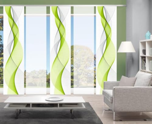 Home Fashion 95669, 5er-Set Schiebegardinen 'OPALIA' | 5 x 245 x 60 cm | inkl. Zubehör | Farbe:, Farbe:apfelgrün von Home Fashion