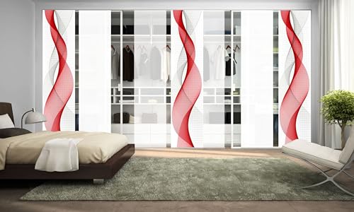 Home Fashion 97669, 7er-Set Schiebegardinen 'OPALIA' | 7 x 245 x 60 cm | inkl. Zubehör | Farbe:, Farbe:rot von Home Fashion