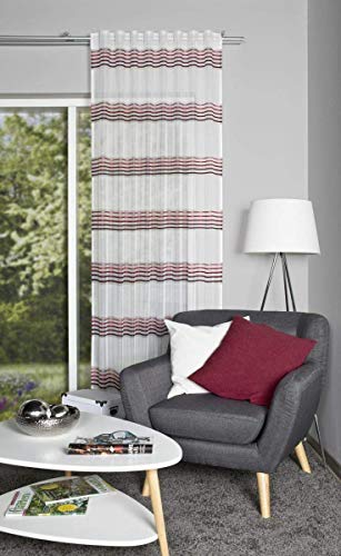 Home Fashion FERTIGSCHAL Voile QUERSTREIFEN, Himbeere, 245 x 140 cm von Home Fashion