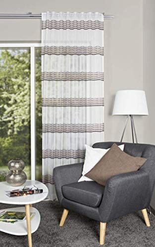 Home Fashion FERTIGSCHAL Voile QUERSTREIFEN, BRAUN, 245 x 140 cm von Home Fashion