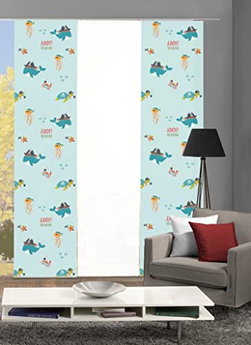 Home Fashion Kindermotiv Sparrow - Schiebevorhang Dekostoff Digitaldruck - 245 x 60 cm - einzeln und im Set, Farbe:Mint, Größe:245 x 60 cm, Anzahl:3er Set (2X Bedruckt, 1x Uni) von Home Fashion