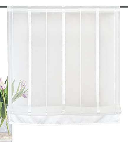Home fashion / Raffrollo aus Leinenstruktur, mit Längsstreifen, |ELIS| 069652-1007 | GRÖSSE 140 X 120 cm/WOLLWEIß von Home Fashion