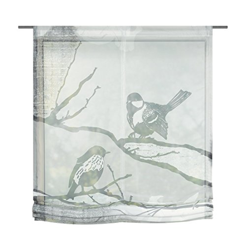 Home fashion 69129-703 Raffrollo Digitaldruck Porto Voile, mit Zubehör, 140 x 100 cm, grau von Home Fashion